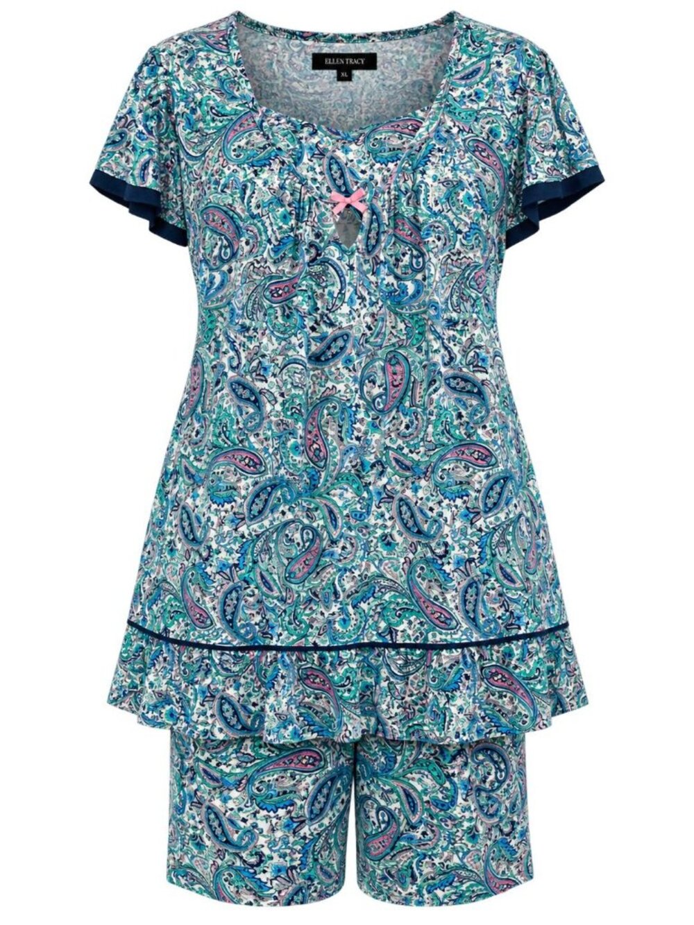 NWT Ellen Tracy Paisley Knit 2 Piece Pajama Set Sz 3X Blue Paisley Sleepwear
